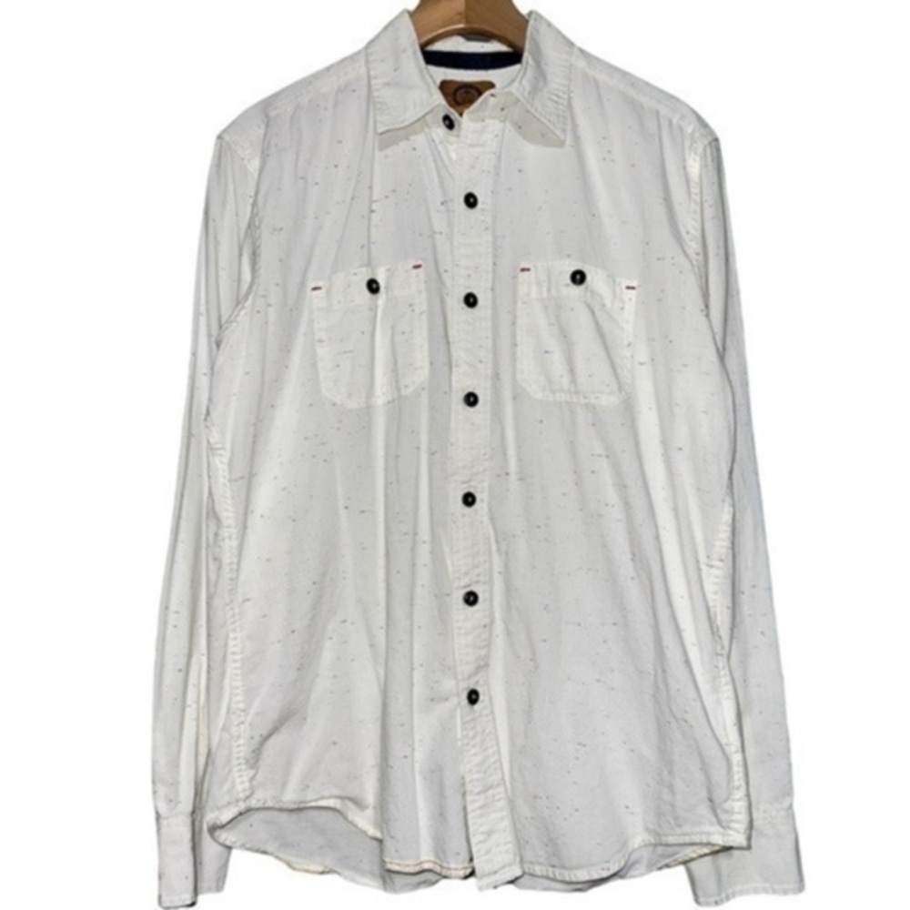 Stapleford Men’s S Ivory Cream Rainbow Speckled Long Sleeve Button Down Shirt